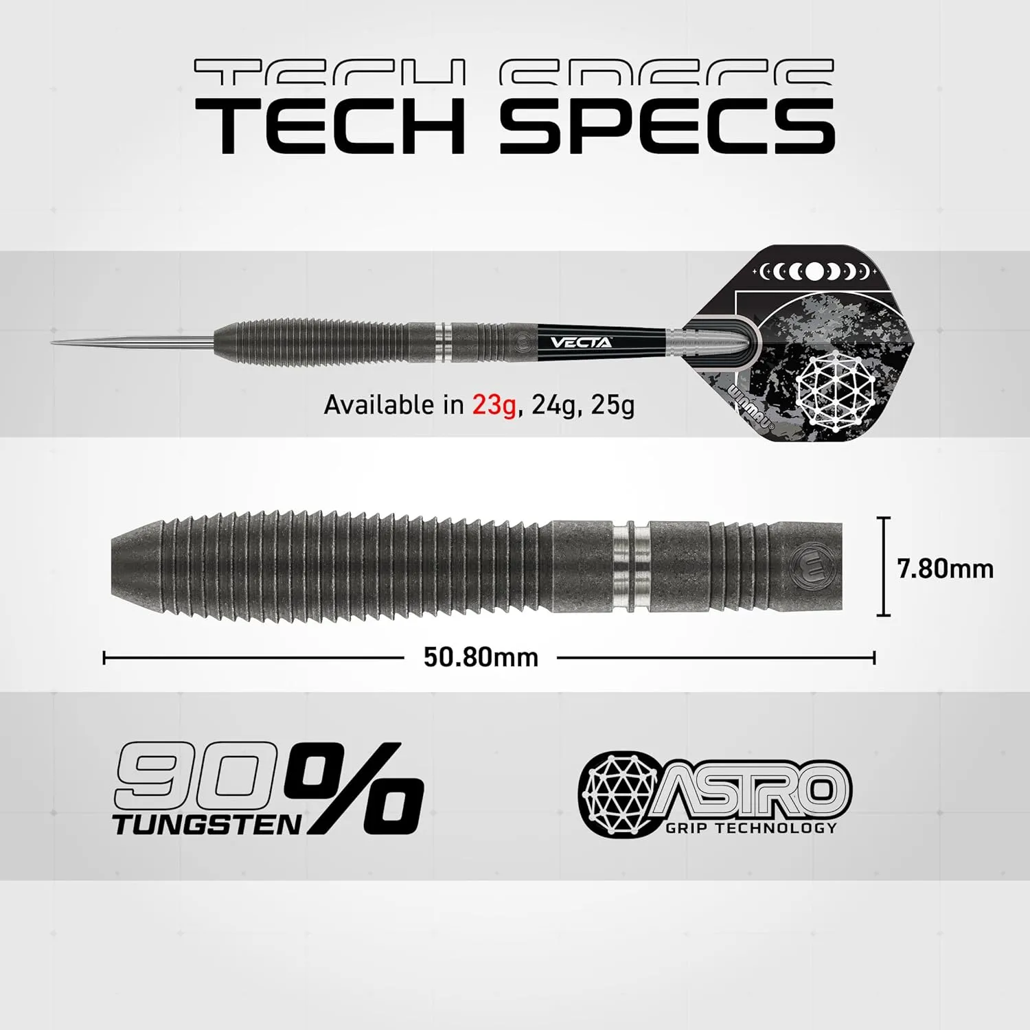 Winmau Darts Callisto Series 90% Professional Tungsten Steel Tip Darts Set with Dart Flights and Dart Shafts (Stems) - Available in Three Styles - 22g, 23g, 24g, 25g & 26g Dart