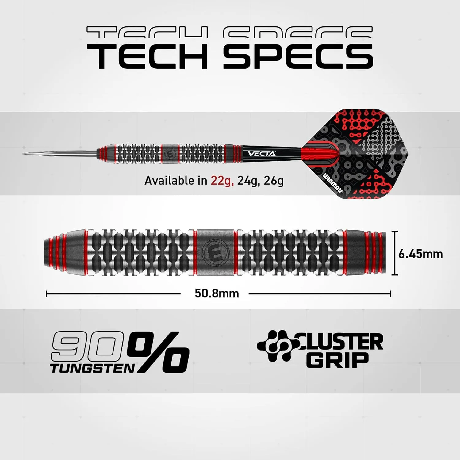 Winmau Darts Cypher Series 90% Professional Tungsten Darts Set with Dart Flights and Dart Shafts (Stems) - Available Weights 18g Soft Tip 22g, 24g and 26g Steel Tip