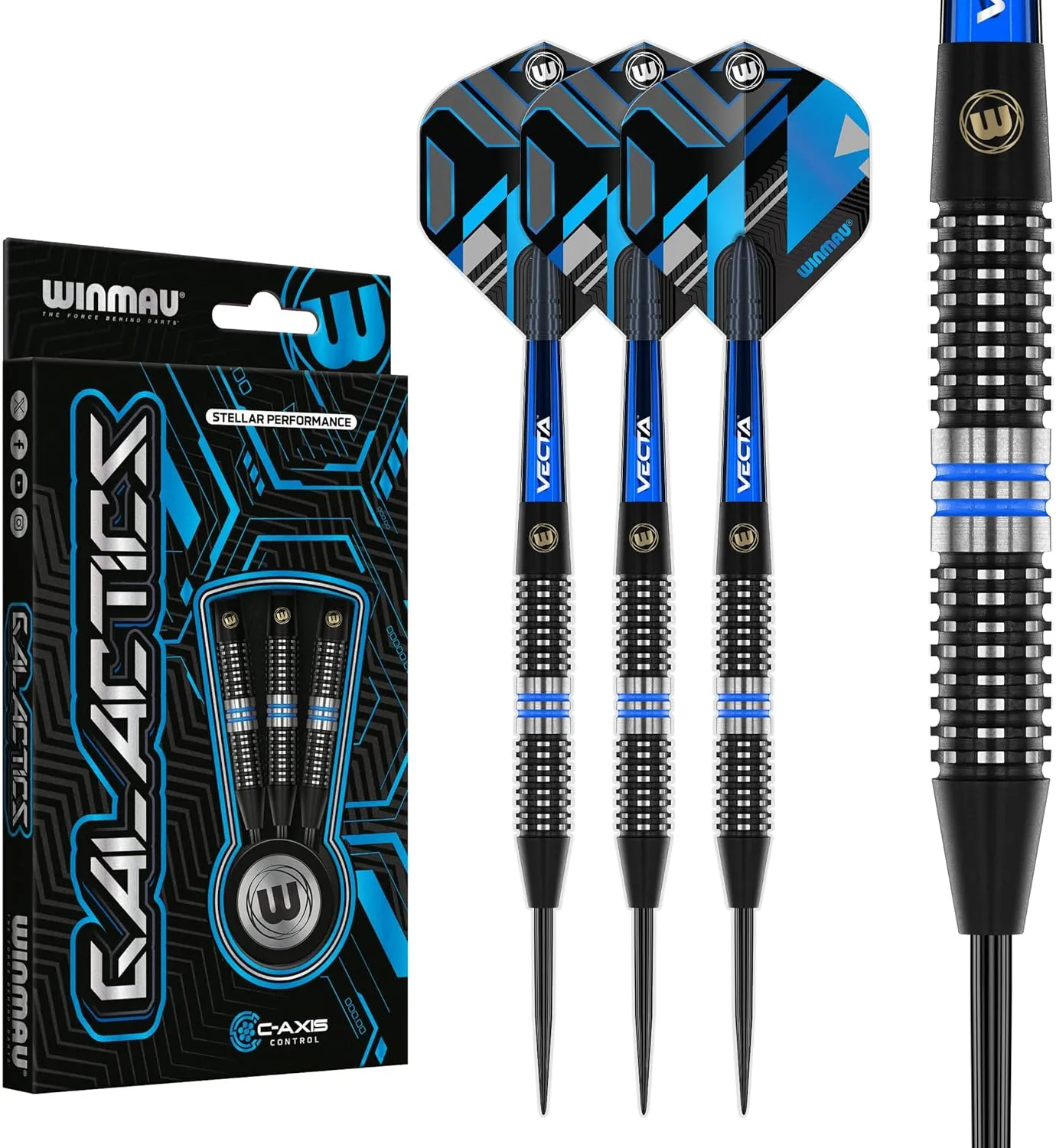 Winmau Darts Galactics 90% Professional Tungsten Darts Set with Dart Flights and Dart Shafts (Stems) - Available Weights 18g Soft Tip 24g and 26g Steel Tip