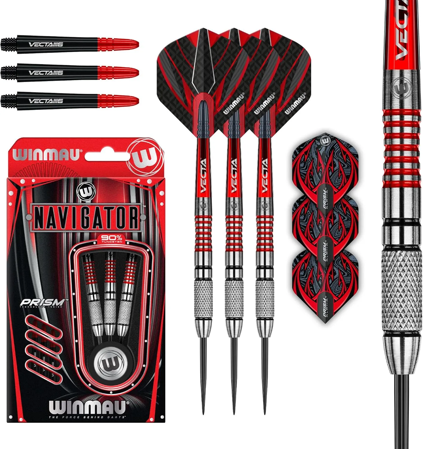 Winmau Darts Navigator Series 90% Tungsten Professional Steel tip Darts Set with Dart Flights and Dart Stems (Shafts) – Available in 21g & 23g