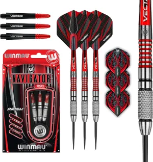Winmau Darts Navigator Series 90% Tungsten Professional Steel tip Darts Set with Dart Flights and Dart Stems (Shafts) – Available in 21g & 23g