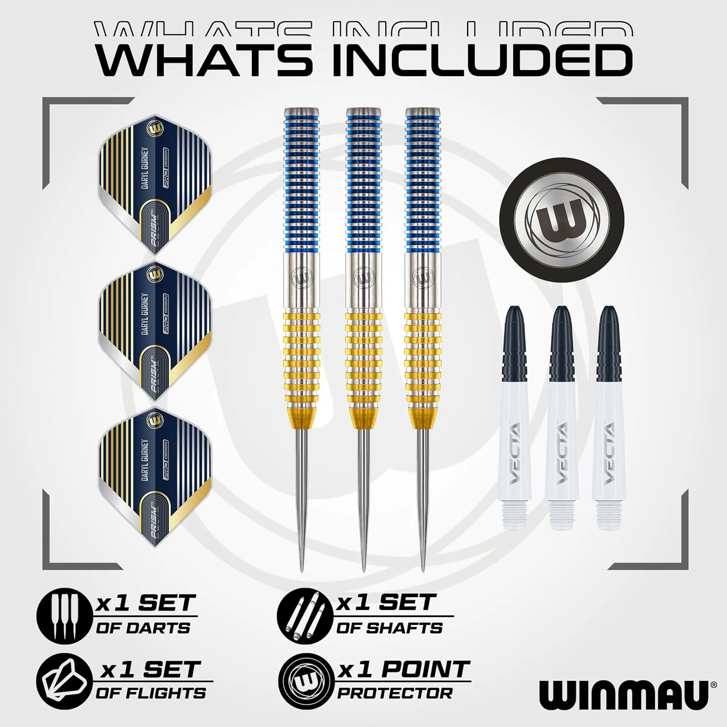Winmau Darts - Professional Player - Daryl Gurney SC 1.0 Series 90% Tungsten Darts Set with Dart Flights and Dart Shafts (Stems) – Available in Soft and Steel Tip - Available Weights 20g and 23g