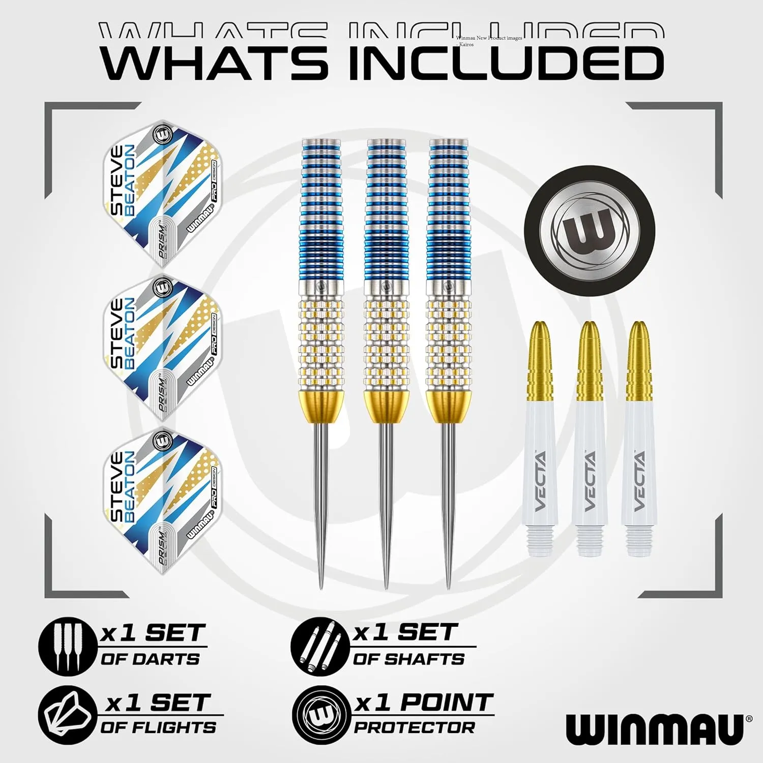WINMAU Darts - Professional Player - Steve Beaton Legacy Edition 90% Tungsten Darts Set with Dart Flights and Dart Shafts (Stems) – Available in Soft and Steel Tip - Available weights 18g, 22g and 24g