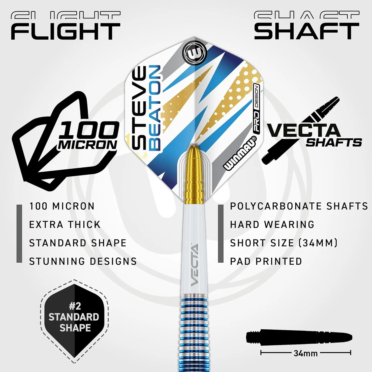 WINMAU Darts - Professional Player - Steve Beaton Legacy Edition 90% Tungsten Darts Set with Dart Flights and Dart Shafts (Stems) – Available in Soft and Steel Tip - Available weights 18g, 22g and 24g