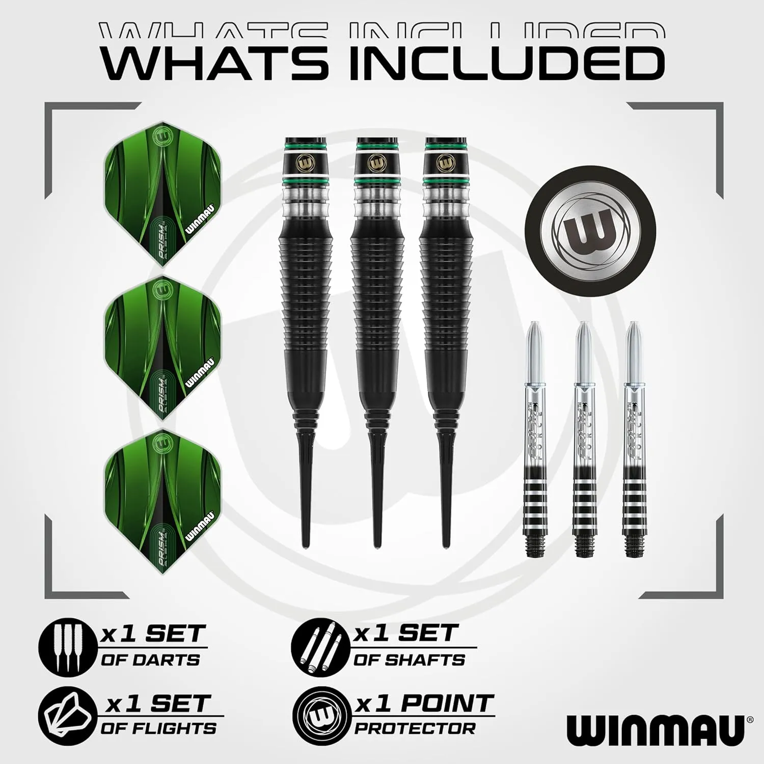 Winmau Darts - Sniper Black Professional 90% Tungsten Darts Set with Dart Flights and Dart Stems (Shafts) - Available in Soft Tip 18g and Steel Tip 23g & 24g