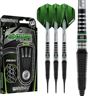 Winmau Darts - Sniper Black Professional 90% Tungsten Darts Set with Dart Flights and Dart Stems (Shafts) - Available in Soft Tip 18g and Steel Tip 23g & 24g