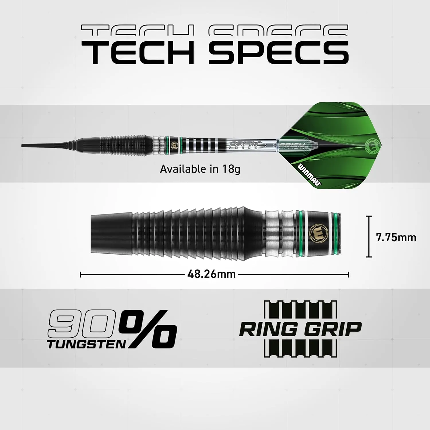 Winmau Darts - Sniper Black Professional 90% Tungsten Darts Set with Dart Flights and Dart Stems (Shafts) - Available in Soft Tip 18g and Steel Tip 23g & 24g