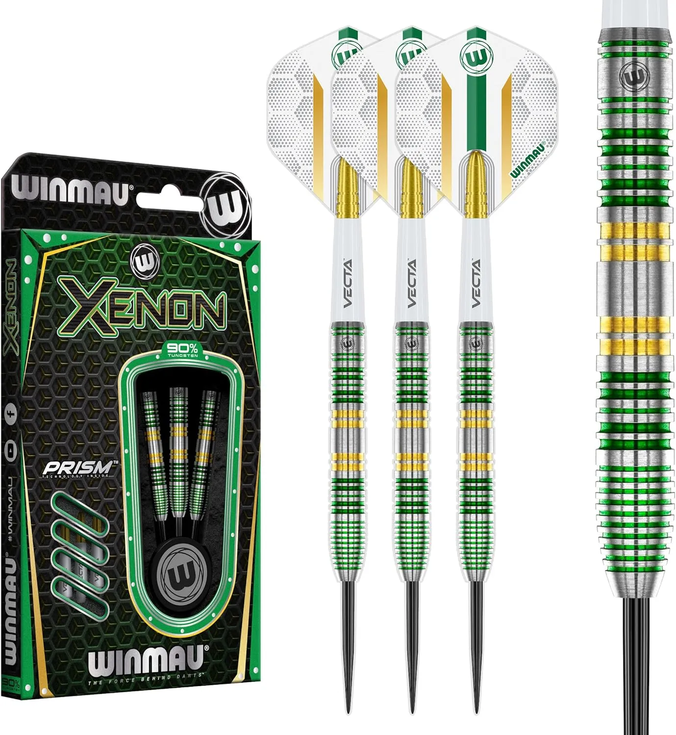 Winmau Darts Xenon Series 90% Professional Tungsten Darts Set with Dart Flights and Dart Shafts (Stems) - Available Weights 18g Soft Tip 23g, 24g and 25g Steel Tip