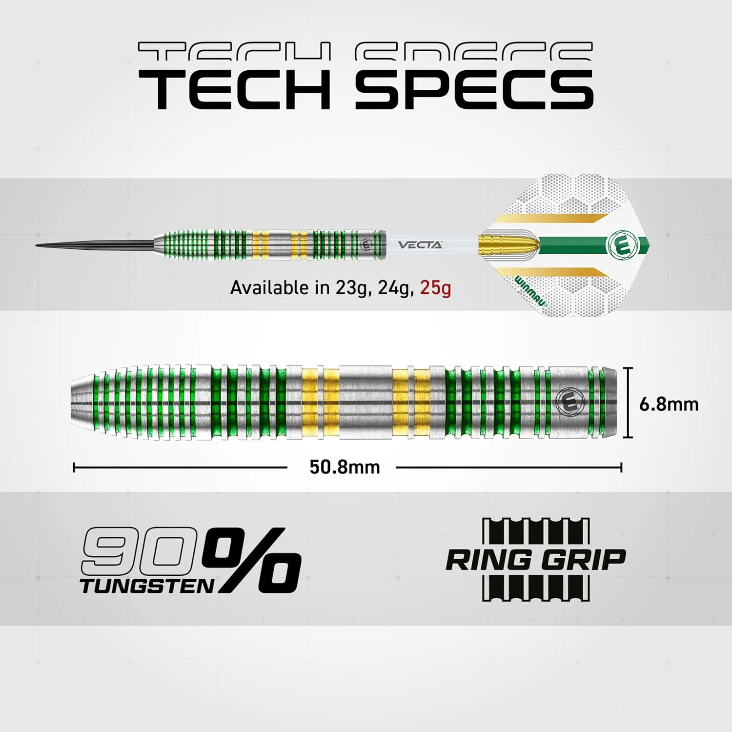 Winmau Darts Xenon Series 90% Professional Tungsten Darts Set with Dart Flights and Dart Shafts (Stems) - Available Weights 18g Soft Tip 23g, 24g and 25g Steel Tip