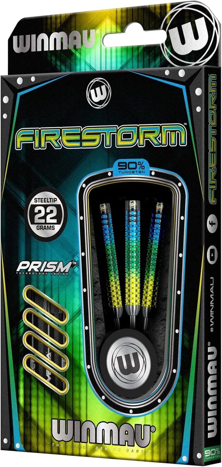 Winmau Firestorm Professional 90% Tungsten Darts Set with Flights and Stems (Shafts) Steel Tip & Soft Tip