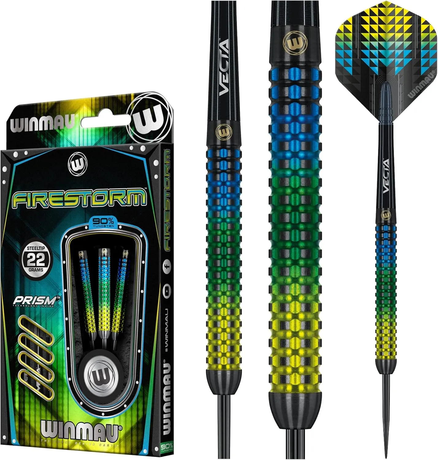 Winmau Firestorm Professional 90% Tungsten Darts Set with Flights and Stems (Shafts) Steel Tip & Soft Tip