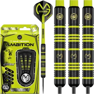 Winmau Michael Van Gerwen MvG Ambition Brass Steeltip Darts Set 24g with MvG Flights and Nylon Shafts (Stems)