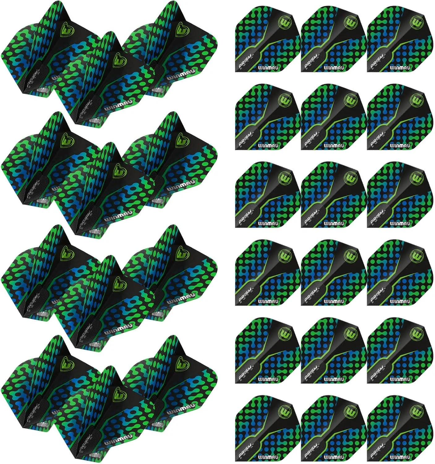 Winmau Prism Zeta Black, Green & Blue Extra Thick Dart Flights - 10 Sets per Pack (30 Dart Flights in Total)