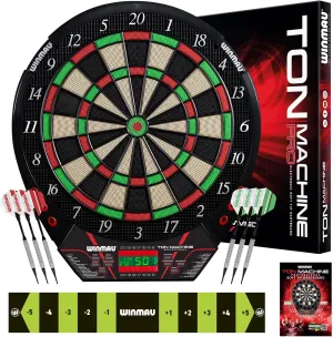 Winmau Ton Machine Electronic Dart Board - Soft Tip Dartboard for Adults, Dart Board Set with 90  Games & Digital Scoreboard for 8 Players - 2 Sets of Soft Tip Darts, Throwing Line & Plastic Tips