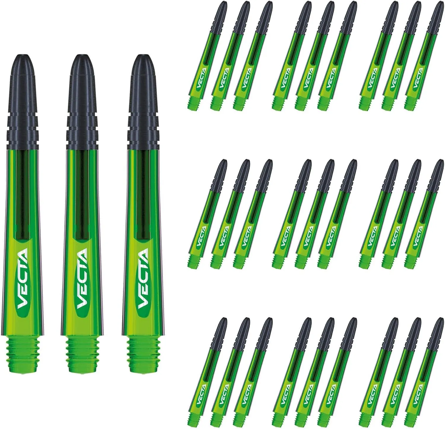 WINMAU Vecta Green Medium Polycarbonate Dart Stems (Shafts) - 10 sets per pack (30 dart stems in total)
