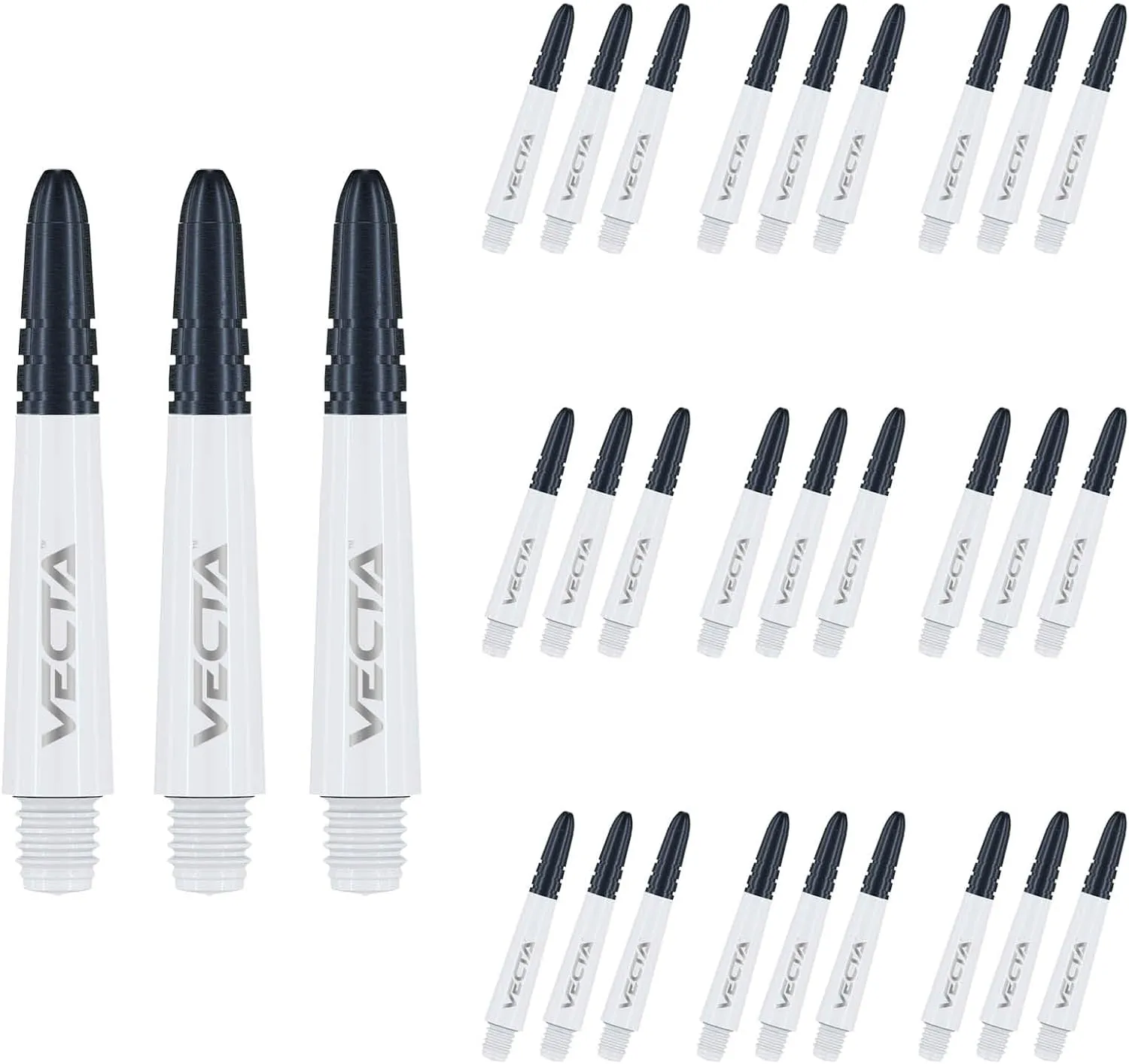 WINMAU Vecta White Short Polycarbonate Dart Stems (Shafts) - 10 sets per pack (30 dart stems in total)