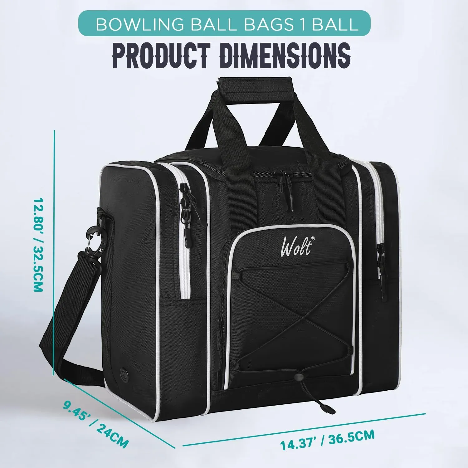 WOLT Bowling Ball Bag for Single Ball - Bowling Ball Tote Bag with Padded Ball Holder, 2 Pockets fit Bowling Shoes Up to Mens Size 14 and Accessories