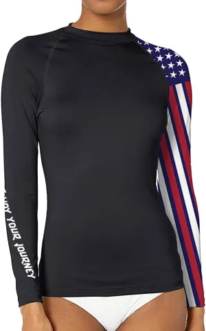 Women's American Flag Long Sleeve Sports Wicking T-Shirt Rash Guard for MMA BJJ Wrestling