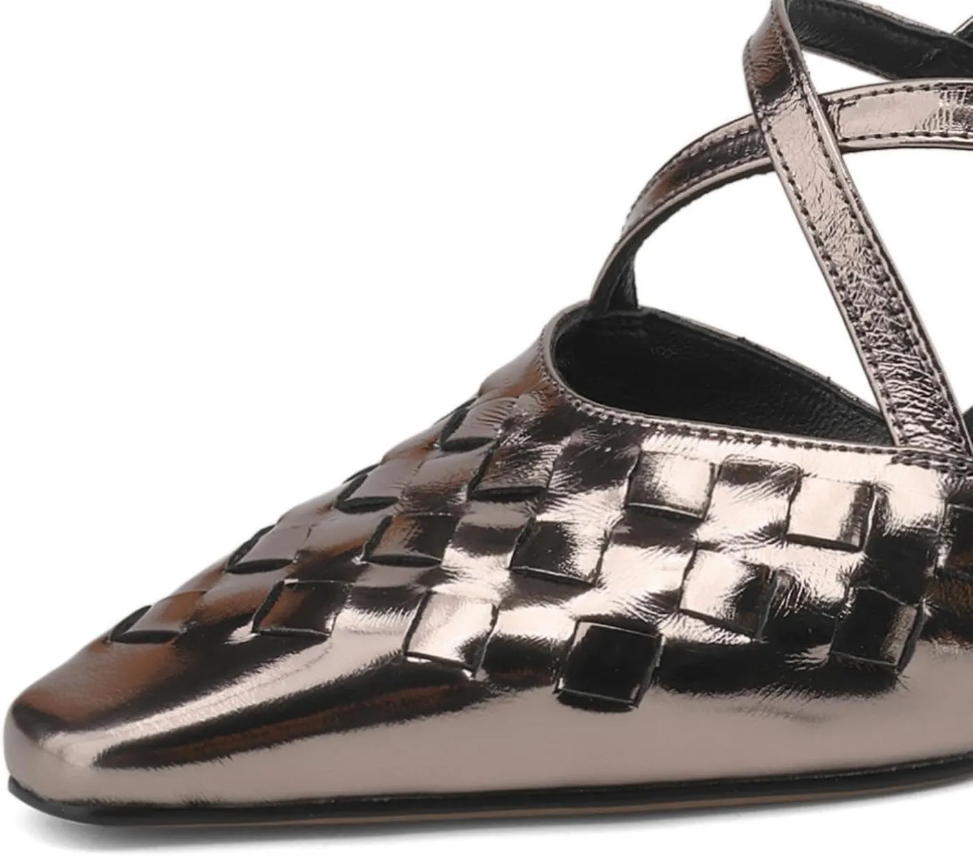 Women's Genuine Leather Closed Toe Handmade Woven Cross Strap Kitten Heel Slingback Sandals Pumps