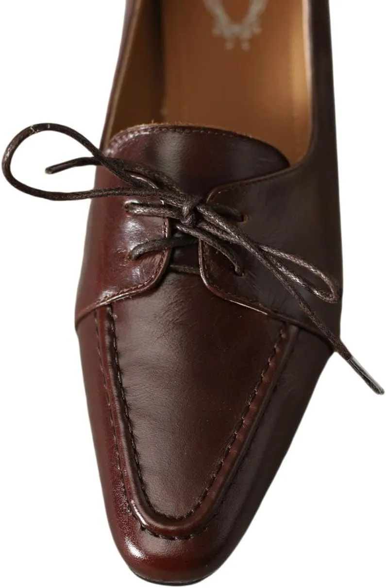 Women's Genuine Leather Handmade Lace Up Slip On Square Toe Office Pumps Shoes