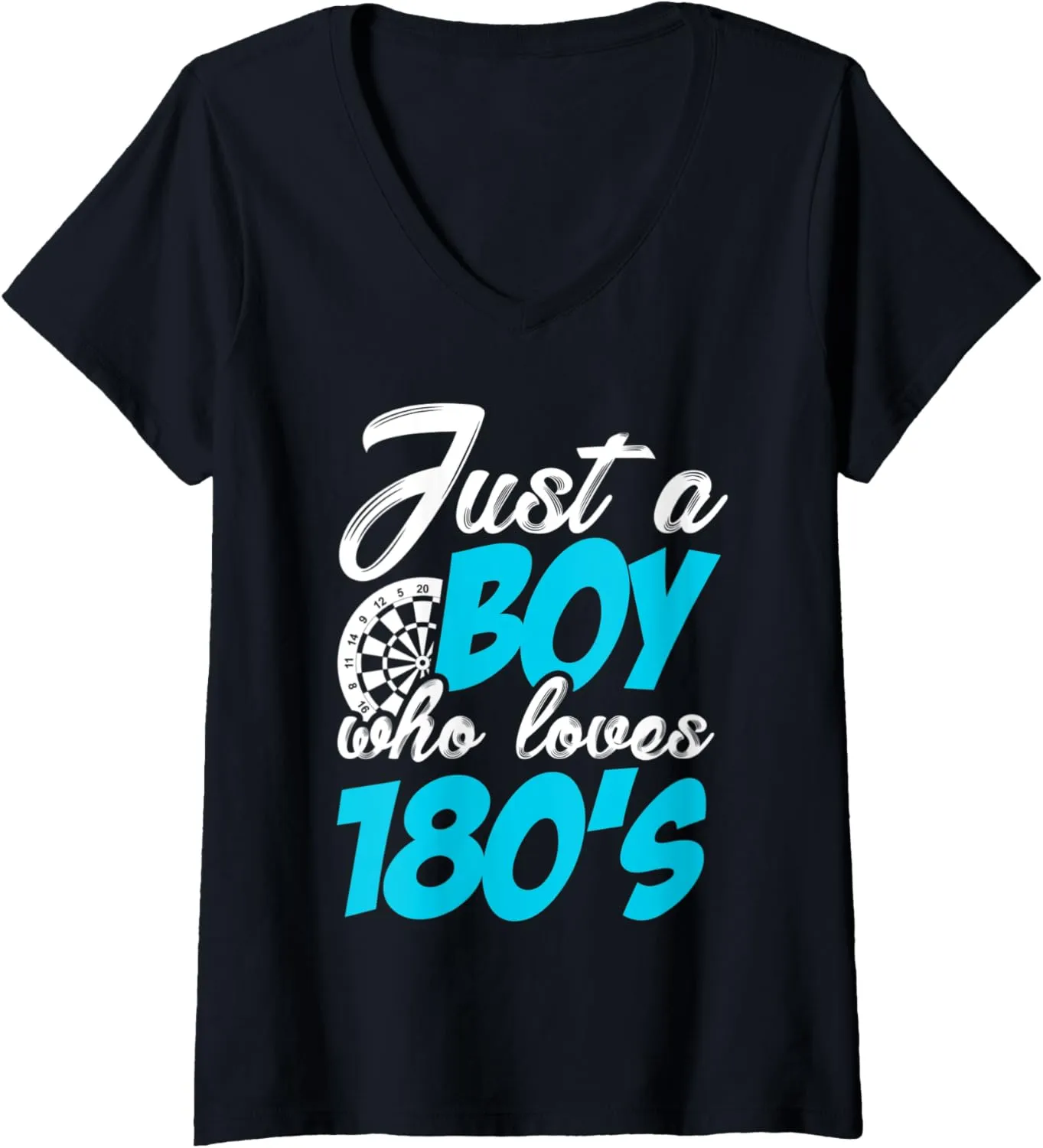 Womens Just A Boy Who Loves 180s Dart Player Dartboard 180 Darts V-Neck T-Shirt
