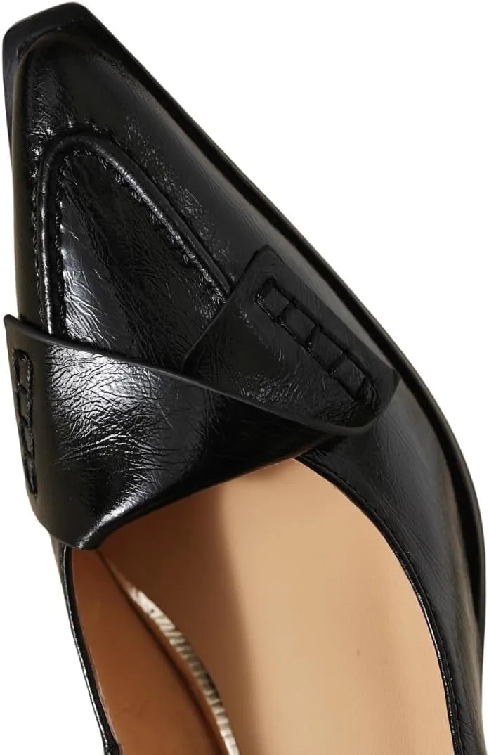 Women's Pointed Toe Genuine Leather Low Heels Handmade Pumps Shoes