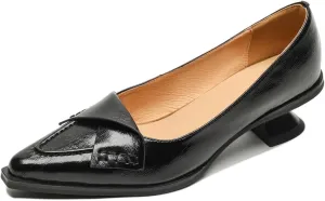 Women's Pointed Toe Genuine Leather Low Heels Handmade Pumps Shoes
