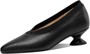 Women's Pointed Toe Handmade Cone Heels Embossed Genuine Leather Retro Pumps Shoes