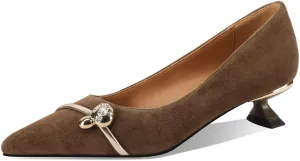 Women's Pointed Toe Soft Suede Leather Handmade Low Heels Cute Pumps Shoes