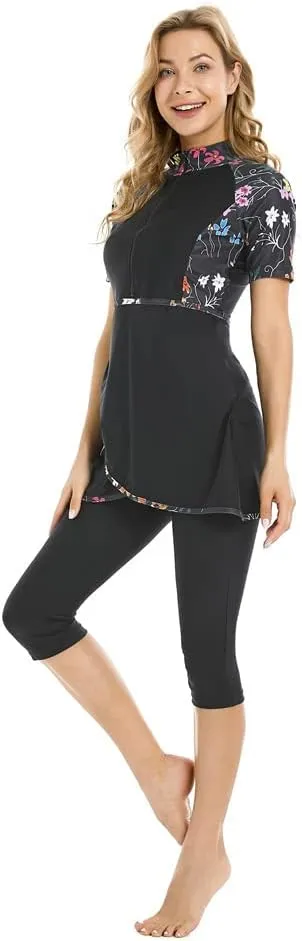 Womens Rash Guard Modest Swimsuit for Girls Short Sleeve Bikinis Surfing Swimwear Burkini