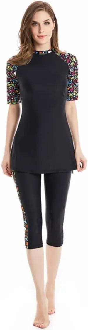 Womens Rash Guard Modest Swimsuit for Girls Short Sleeve Bikinis Surfing Swimwear Burkini