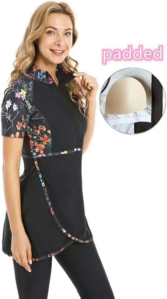 Womens Rash Guard Modest Swimsuit for Girls Short Sleeve Bikinis Surfing Swimwear Burkini