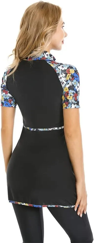 Womens Rash Guard Modest Swimsuit for Girls Short Sleeve Bikinis Surfing Swimwear Burkini
