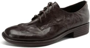 Women's Soft Leather Handmade Round Toe Lace Up Low Stacked Heel Oxford Pumps Shoes