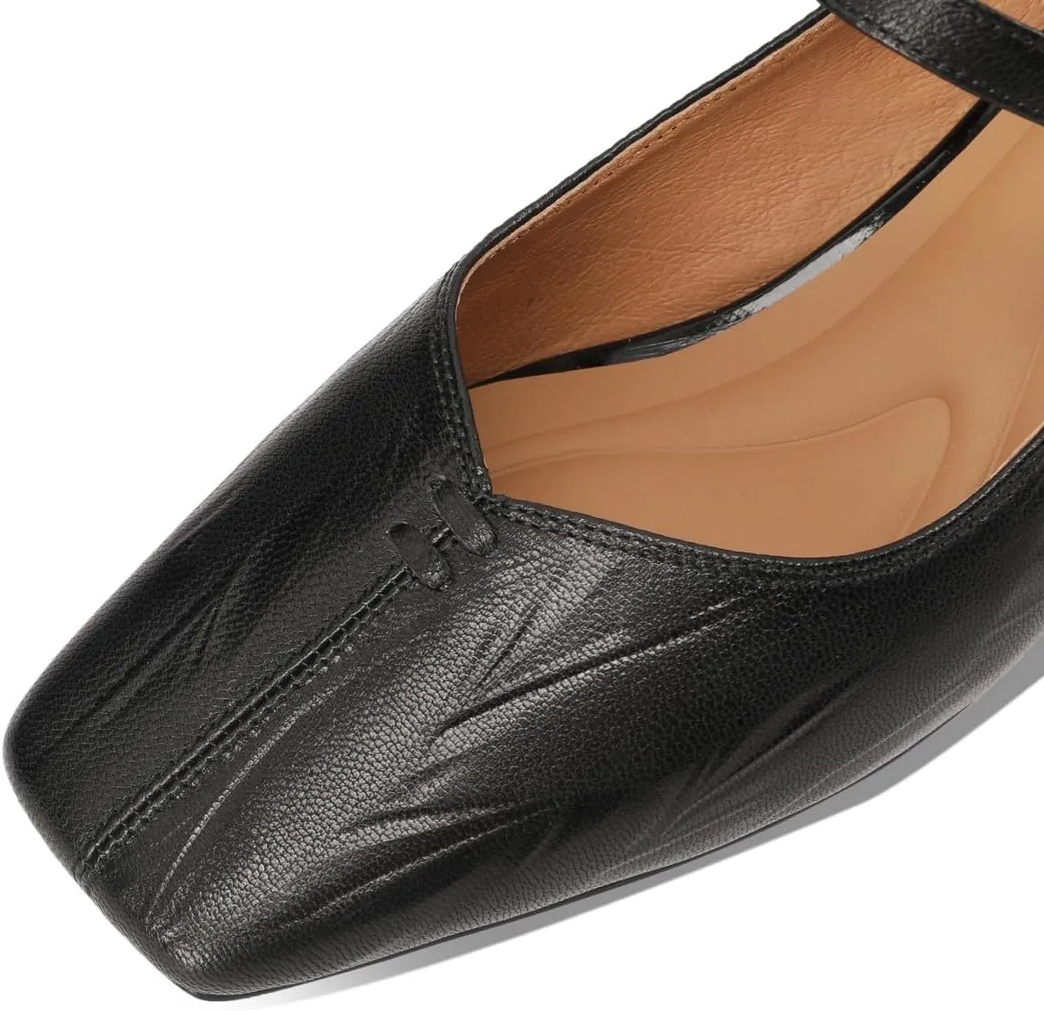 Women's Square Toe Genuine Leather Handmade Strap Buckle Low Chunky Heels Mary Jane Pumps Shoes