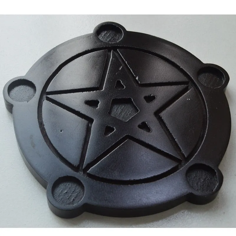 wood Altar candle holders Pentagram wooden Candlestick with Pentaclel plate  light holders Wicca witchcraft supplies Board Game