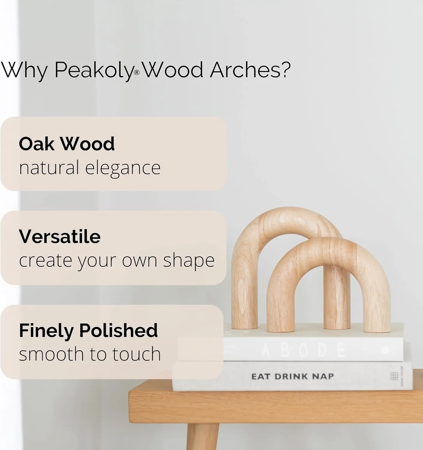 Wood Arch Decorative Objects - Modern Bookshelf Decor, Coffee Table Sculpture, Floating Shelf Decor Accents, Japandi Home Decorations for Side, Console and Entryway Table