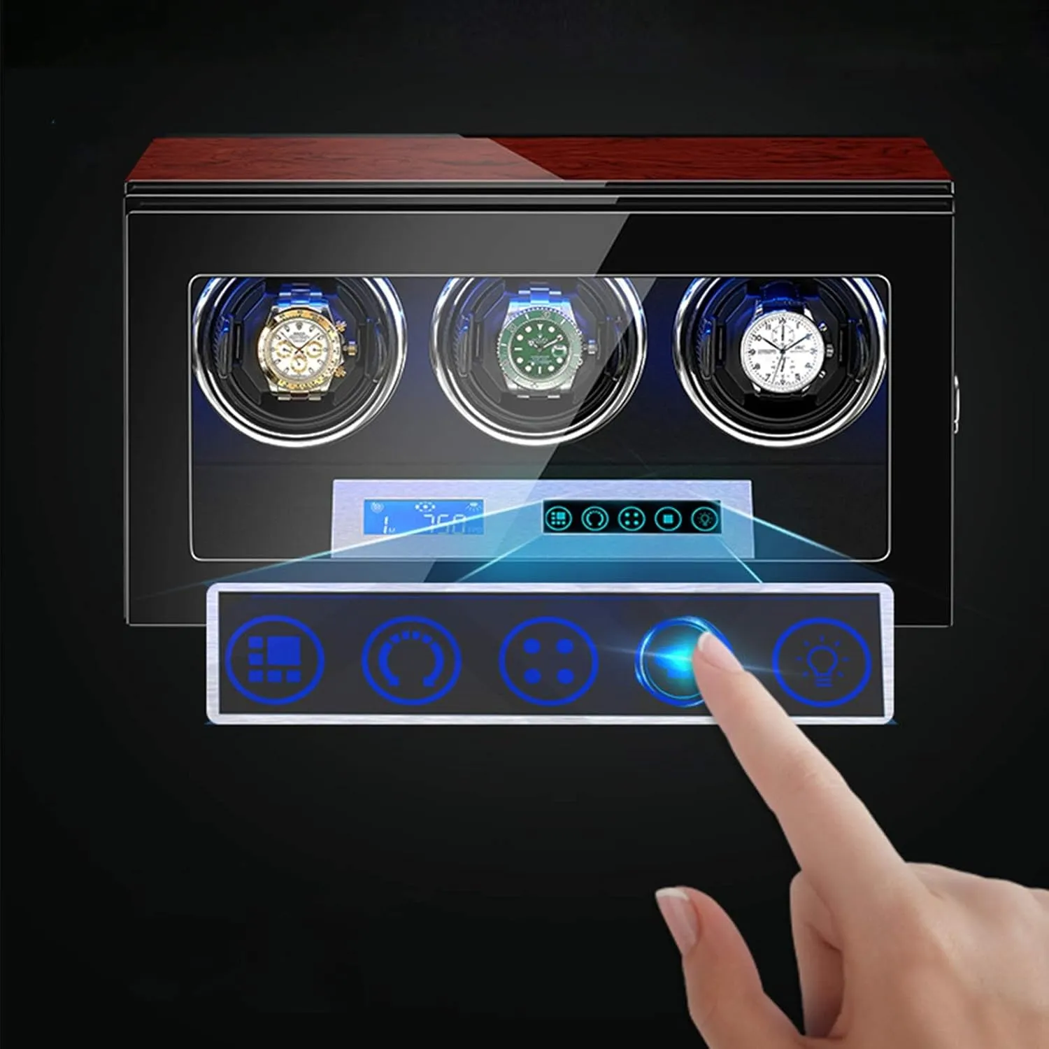Wooden Automatic Watch Winder Watch Winder Box LCD Touch Screen Display Built-in LED Illumination Wood Shell Piano Paint Exterior (Size : 3 0)