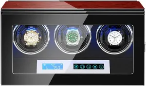 Wooden Automatic Watch Winder Watch Winder Box LCD Touch Screen Display Built-in LED Illumination Wood Shell Piano Paint Exterior (Size : 3 0)