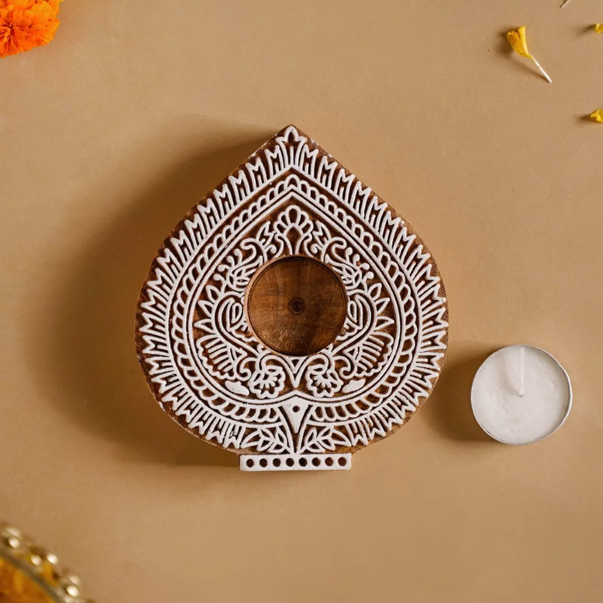 Wooden Block Decorative Candle Holder Set Of 2