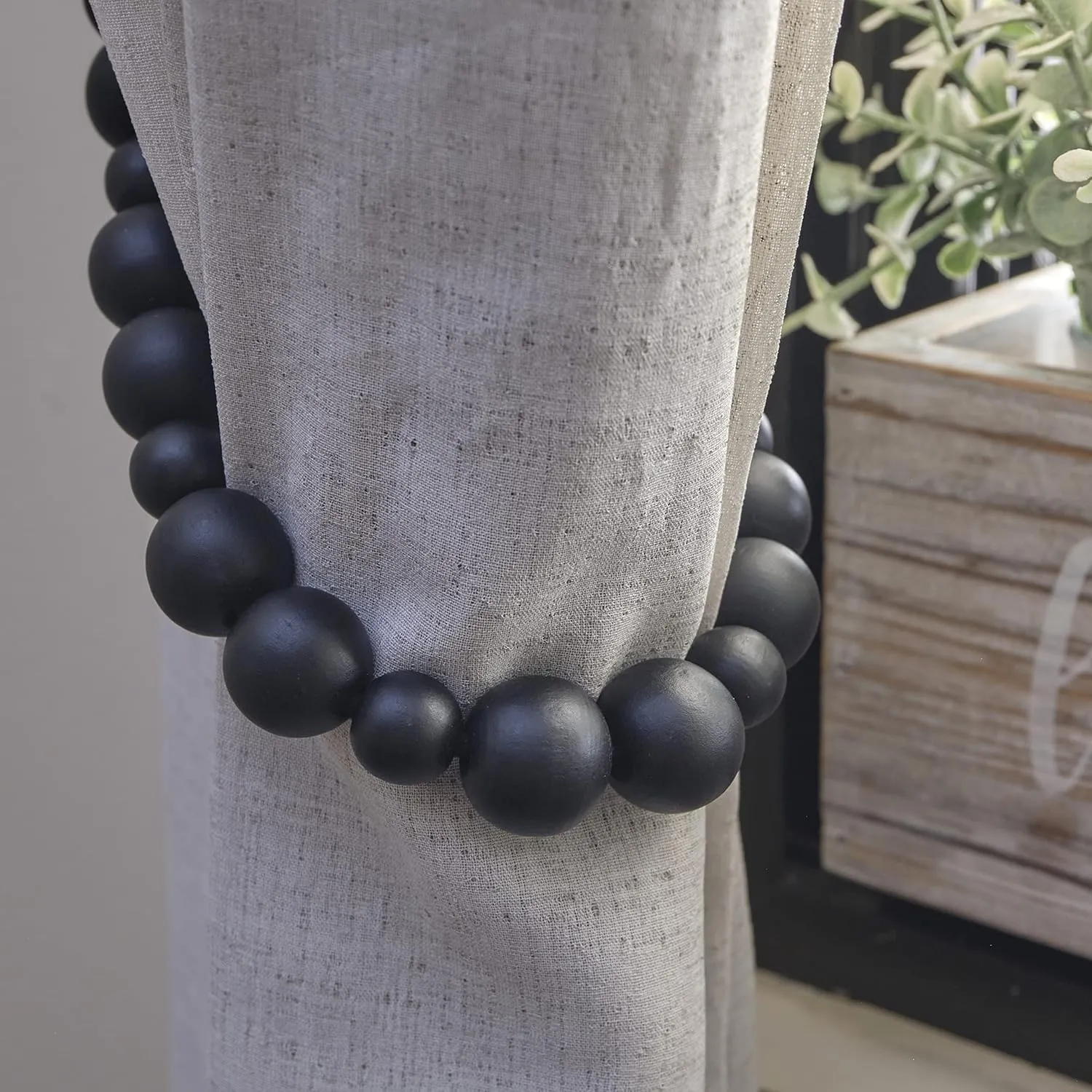 Wooden Boho Rustic Curtain Ties - Set of 8 Beaded Curtain Holder Tiebacks