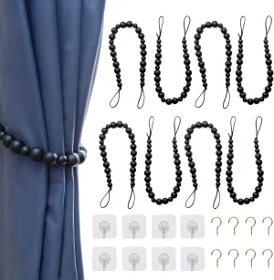 Wooden Boho Rustic Curtain Ties - Set of 8 Beaded Curtain Holder Tiebacks