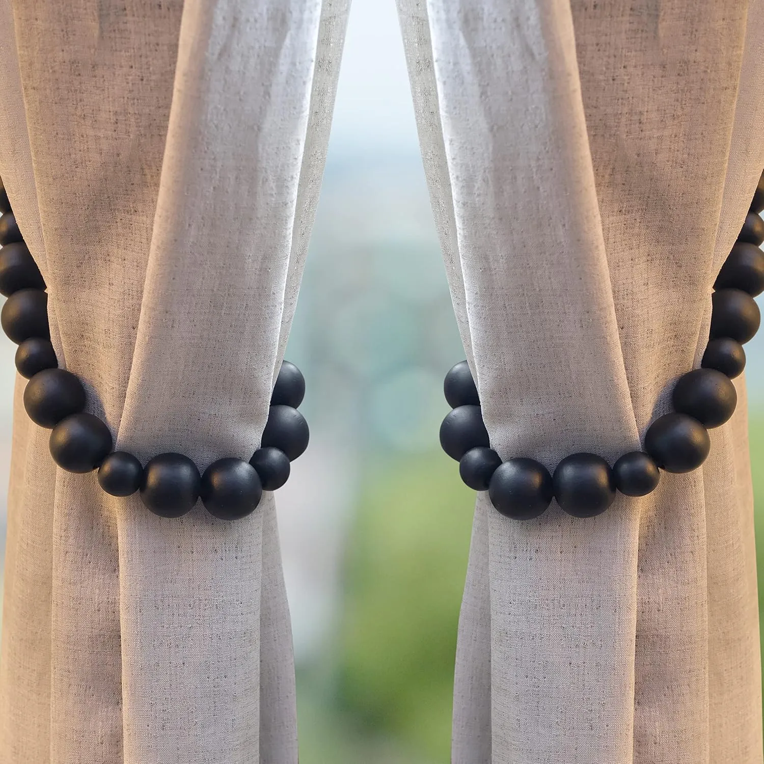 Wooden Boho Rustic Curtain Ties - Set of 8 Beaded Curtain Holder Tiebacks