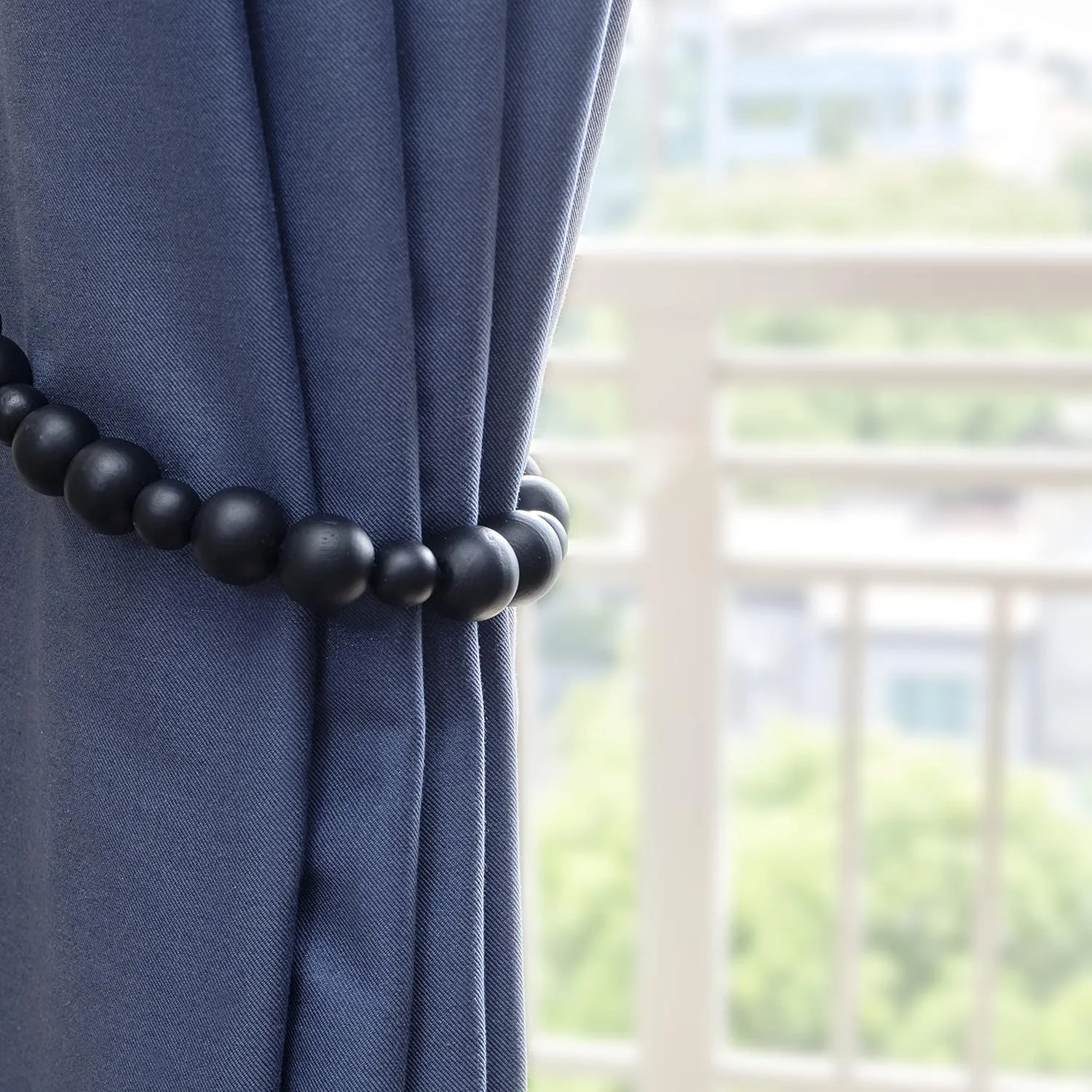 Wooden Boho Rustic Curtain Ties - Set of 8 Beaded Curtain Holder Tiebacks