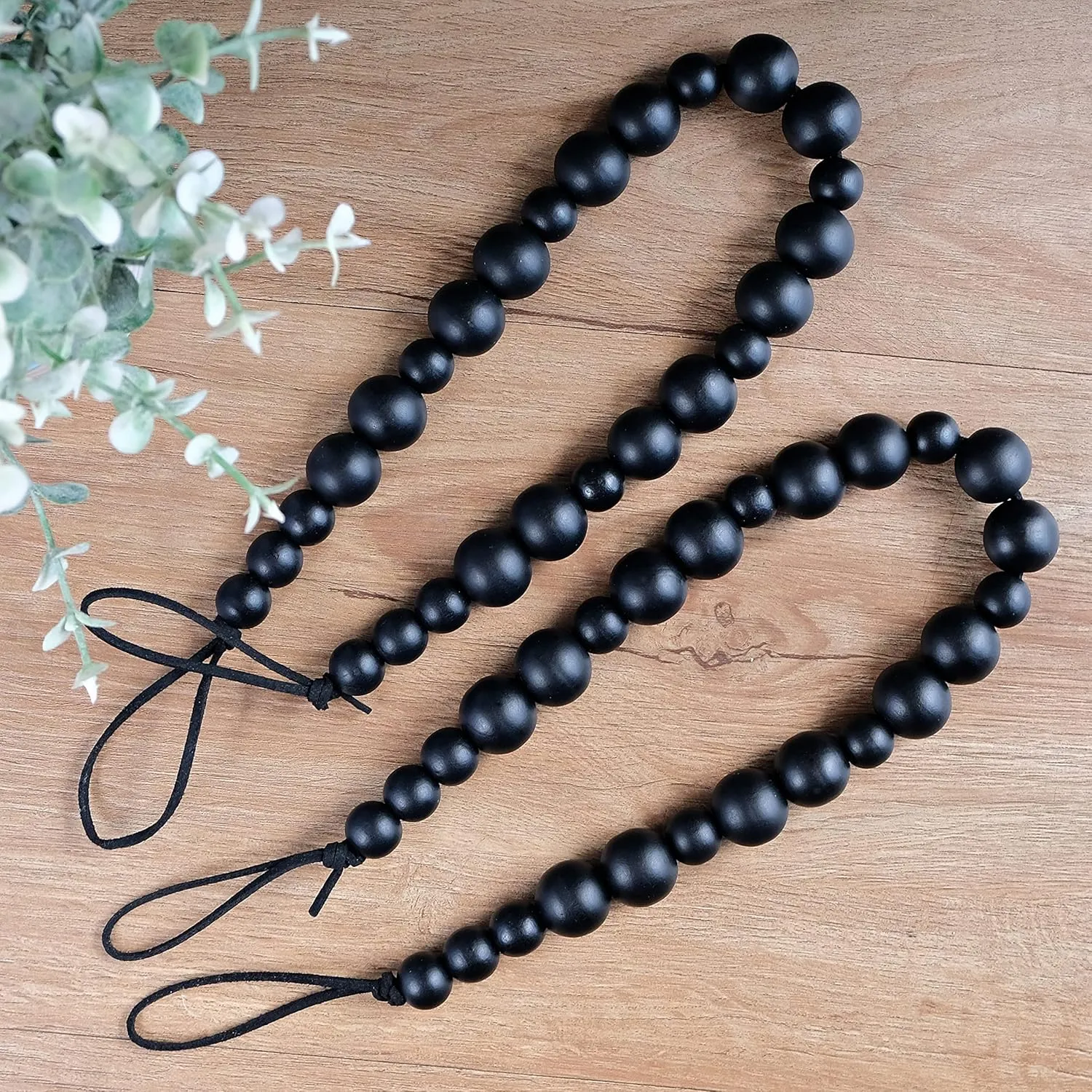 Wooden Boho Rustic Curtain Ties - Set of 8 Beaded Curtain Holder Tiebacks