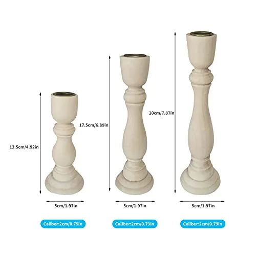 Wooden Candle Holders Set of 3,Unfinished Wood Candlesticks Holders for Taper Candle,Table Centerpieces for Rustic Wedding Party Birthday Home