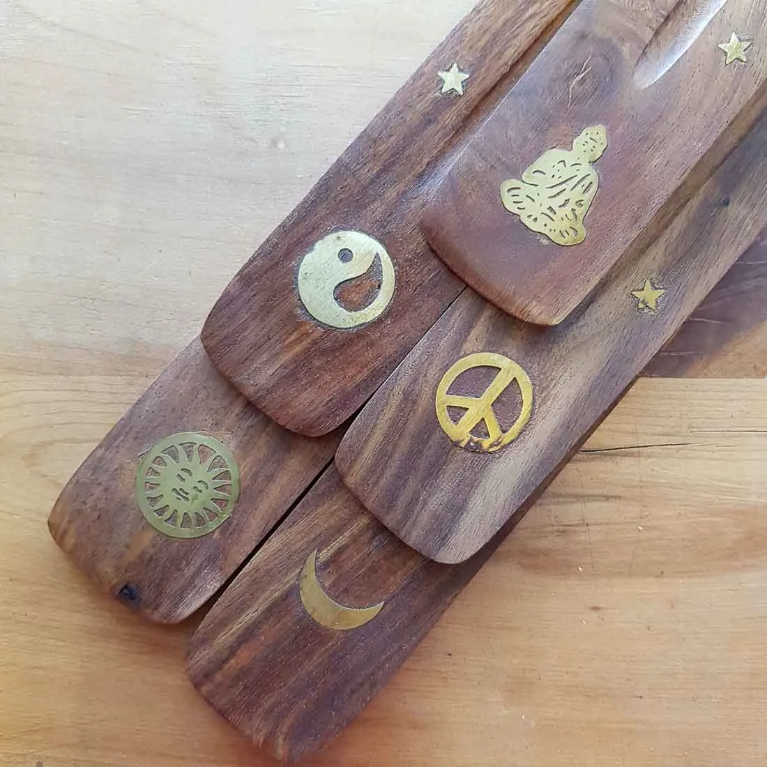 Wooden Incense Holder with Brass Inlay (assorted)