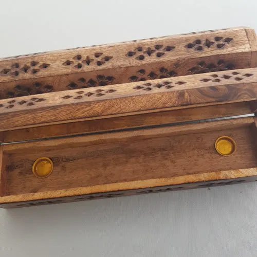 Wooden Patterned Cone & Incense Holder (approx 25x6.5x5.5cm)