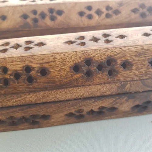 Wooden Patterned Cone & Incense Holder (approx 25x6.5x5.5cm)
