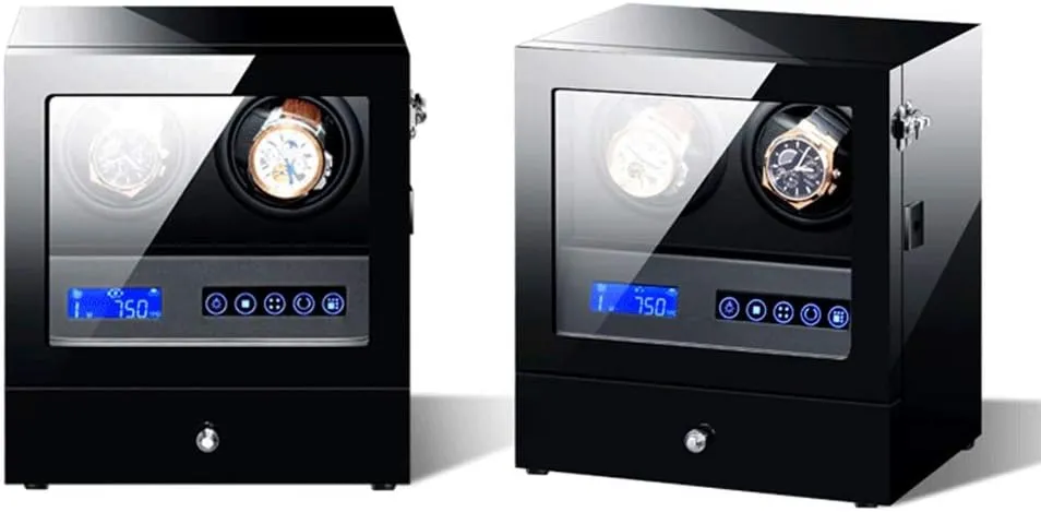 Wooden Watch Winder for Automatic Watch with LED Backlight Watches Jewelry Storage Drawer LCD Touchscreen Control Black Piano Finish (Size : 2 2)